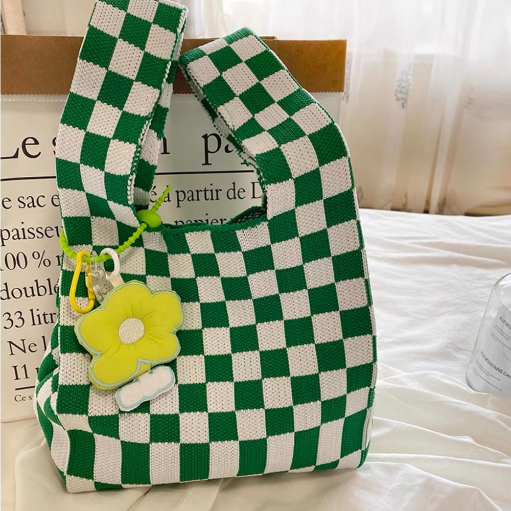 Checkered net bag- green/white